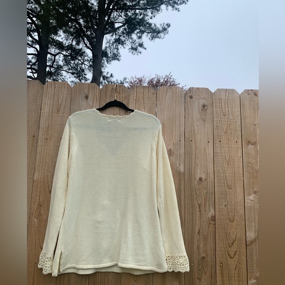Vintage White Stag Cream Sweater- Size large‎ 12/14 pom pom Y2k cozy boho - Picture 5 of 11